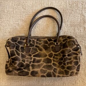 ✨👜 Kate Spade Giraffe Animal Print Faux Fur Satchel Hobo Bag Purse Brown Cream